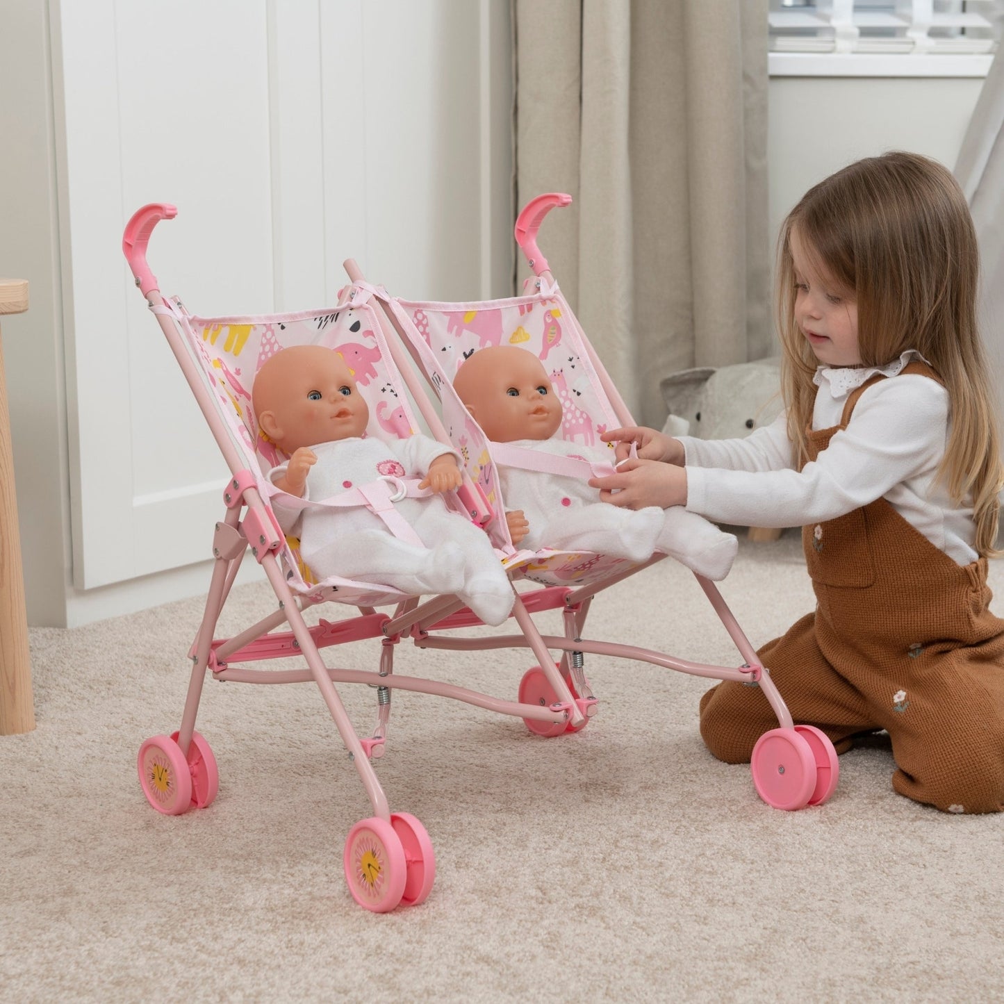 BabyBoo Twin Dolls Stroller - Pink Jungle