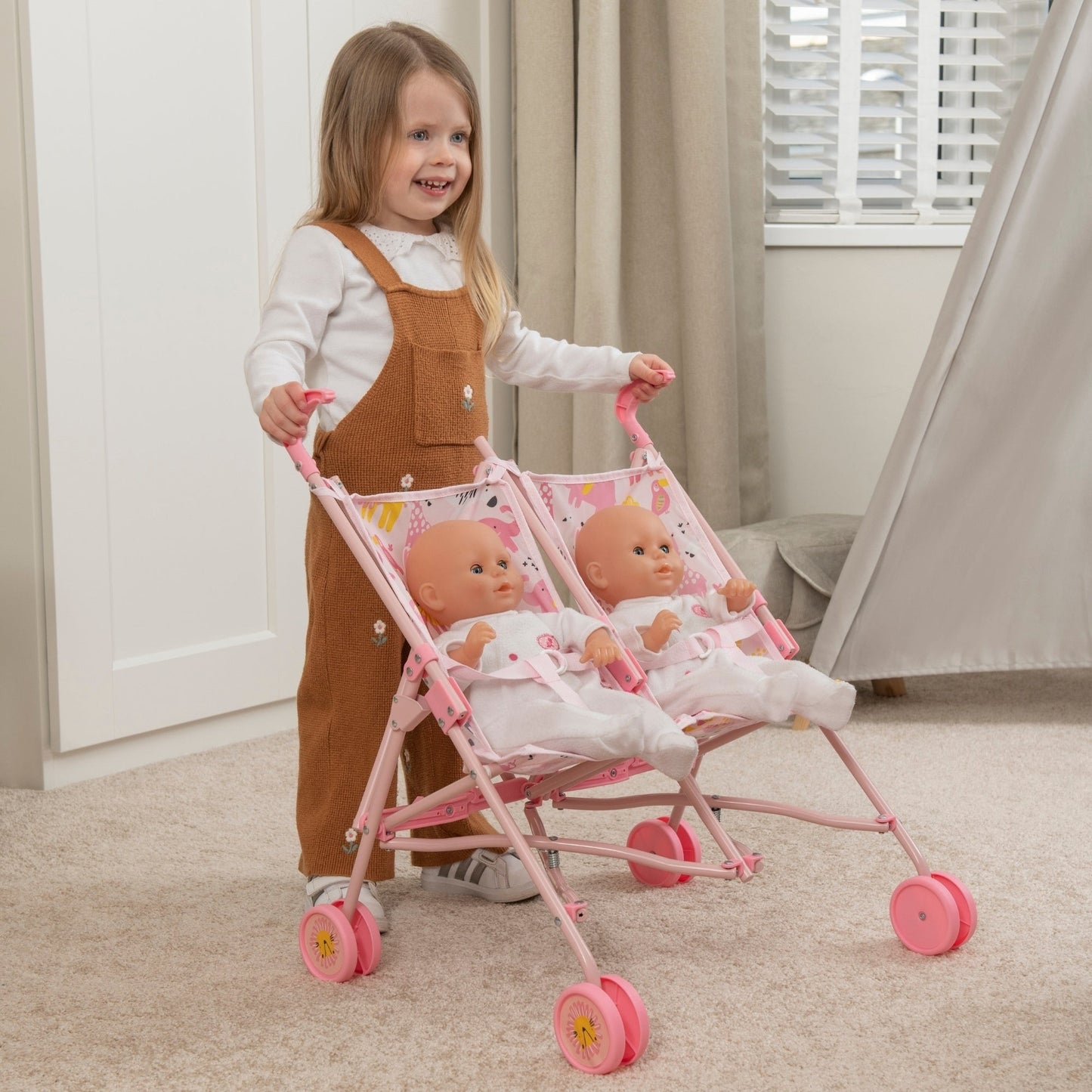 BabyBoo Twin Dolls Stroller - Pink Jungle