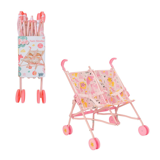 BabyBoo Twin Dolls Stroller - Pink Jungle